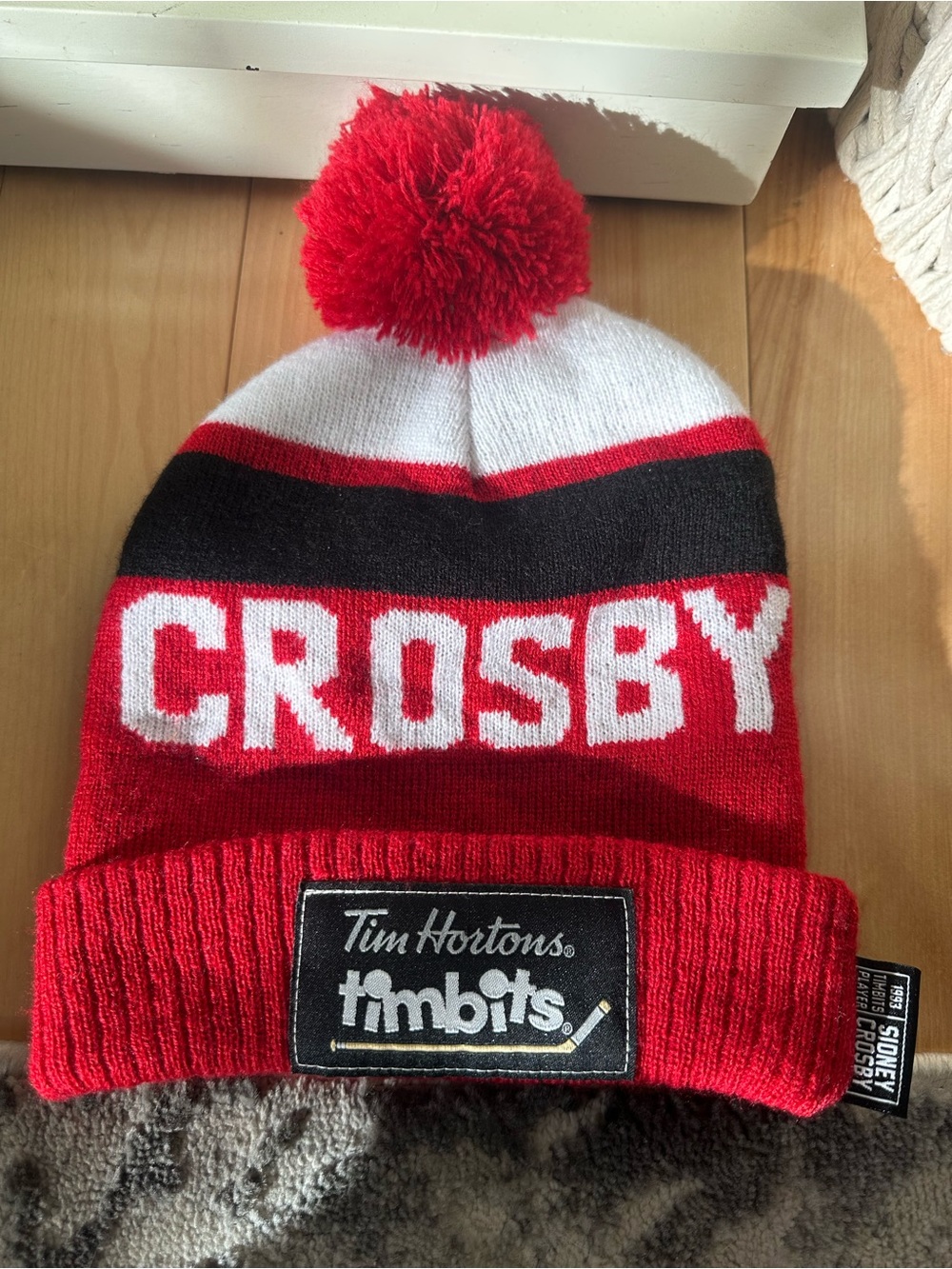 'Sidney Crosby' hockey hat Kids Tim Hortons timbits Pom Beanie - Red/White/Black